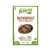 felicia front packaging showing gluten-free buckwheat mezzi rigatoni and benefits