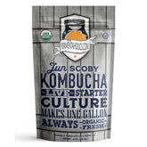 Fermentaholics front packaging showing Jun SCOBY and starter tea, clear quality assurance