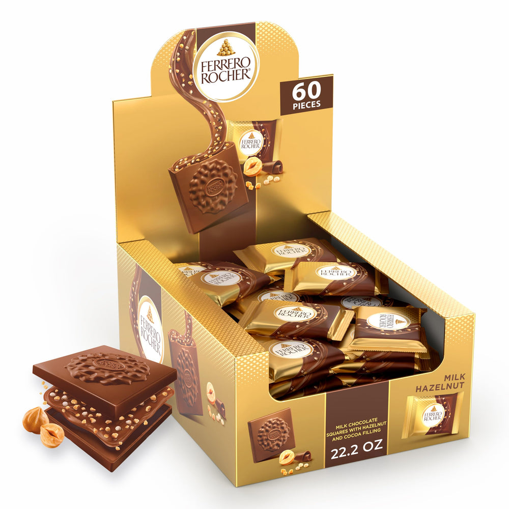 Ferrero Rocher front box showing gold 60-count packaging and gifting appeal