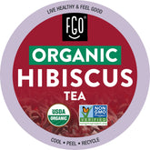 FGO front packaging showing 24 hibiscus K-Cup pods and organic badge for convenience
