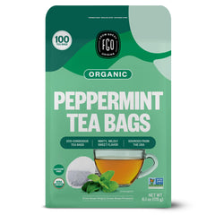 FGO peppermint tea front packaging showing organic seal and count benefit
