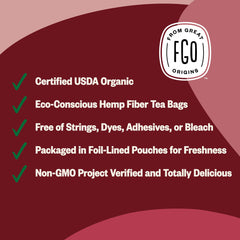 FGO brewed cup of red raspberry leaf tea, demonstrates gentle, smooth flavor