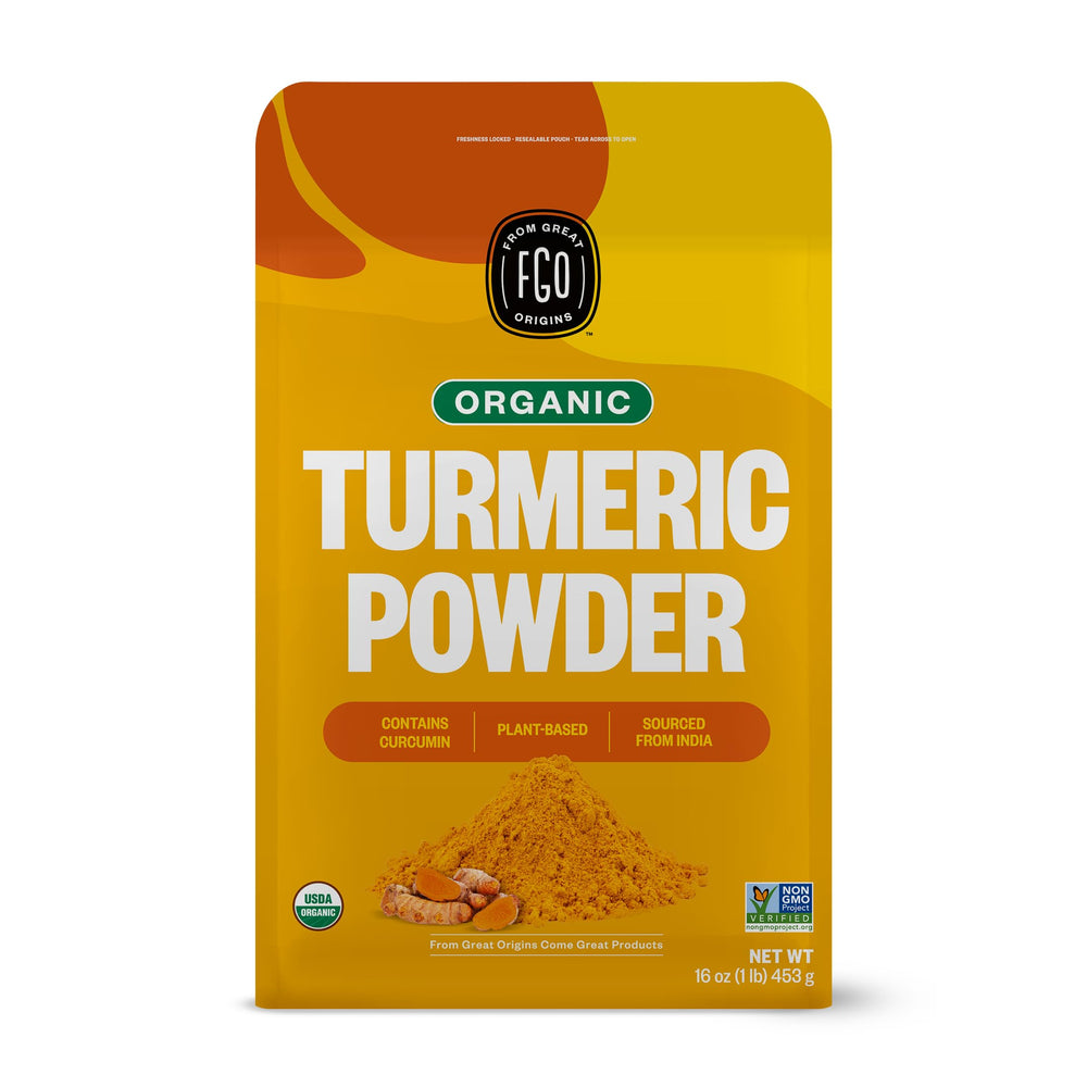 FGO front pouch showing organic turmeric packaging benefit freshness