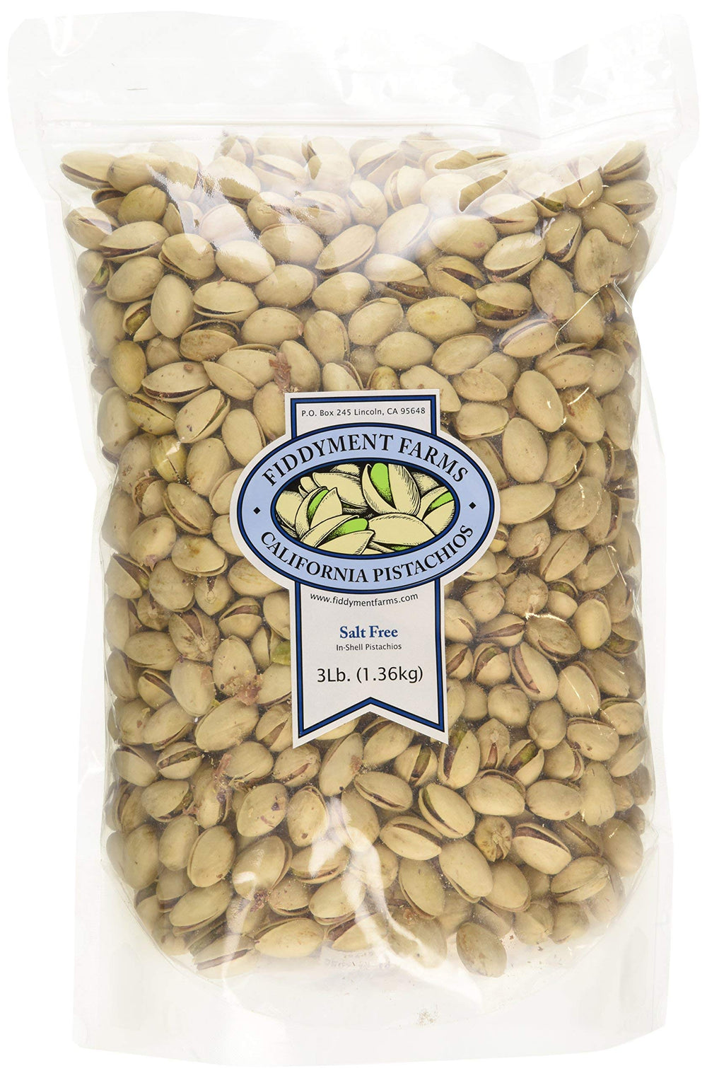 Fiddyment Farms bag front view showing resealable 3lb packaging and fresh nuts