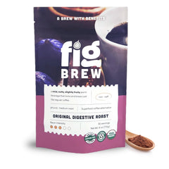 FigBrew front packaging showing organic 6-ounce bag and brand name benefit: clear product info