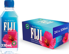 FIJI front pack of 24 330mL bottles showing branding and portability benefits
