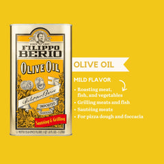 Filippo Berio tin side label close-up displaying kosher and ingredient information, clarifying quality