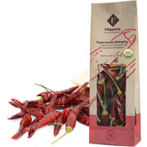 FILIPPONE front packaging showing whole dried chilies and organic label for authenticity