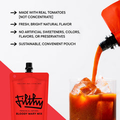 Filthy Food being poured from pouch into shaker for quick mixing benefit
