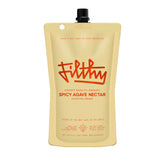 Filthy Food front pouch view showing organic spicy agave nectar and portability benefit