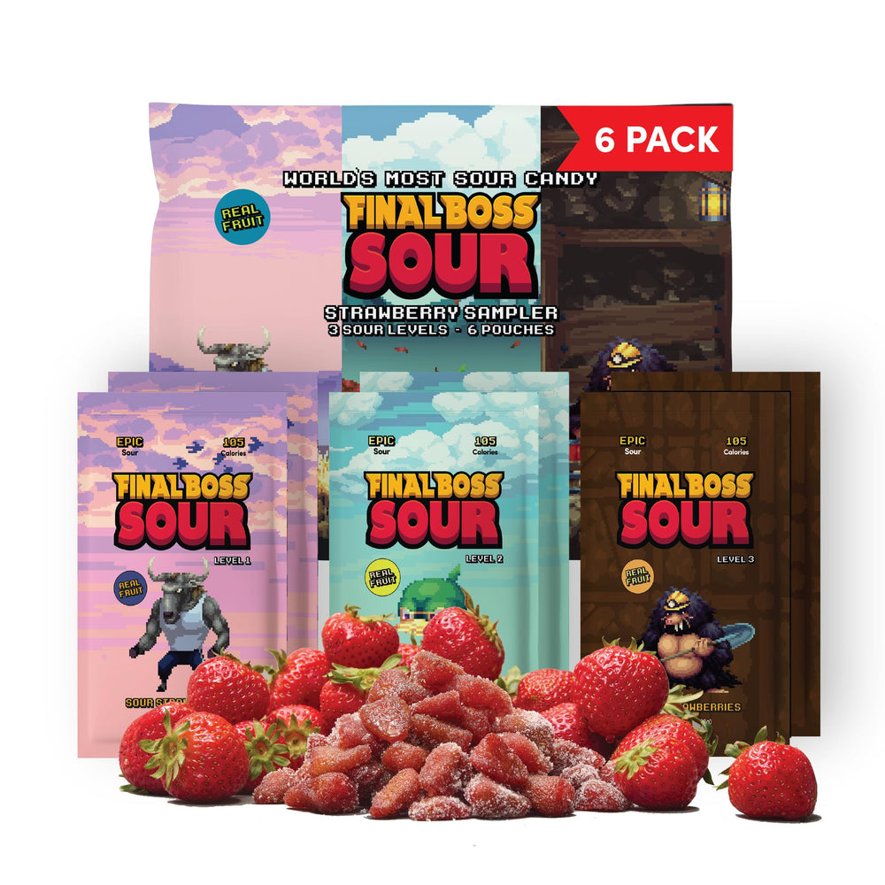 Final Boss front packaging showing six resealable pouches and bold branding, convenient portability