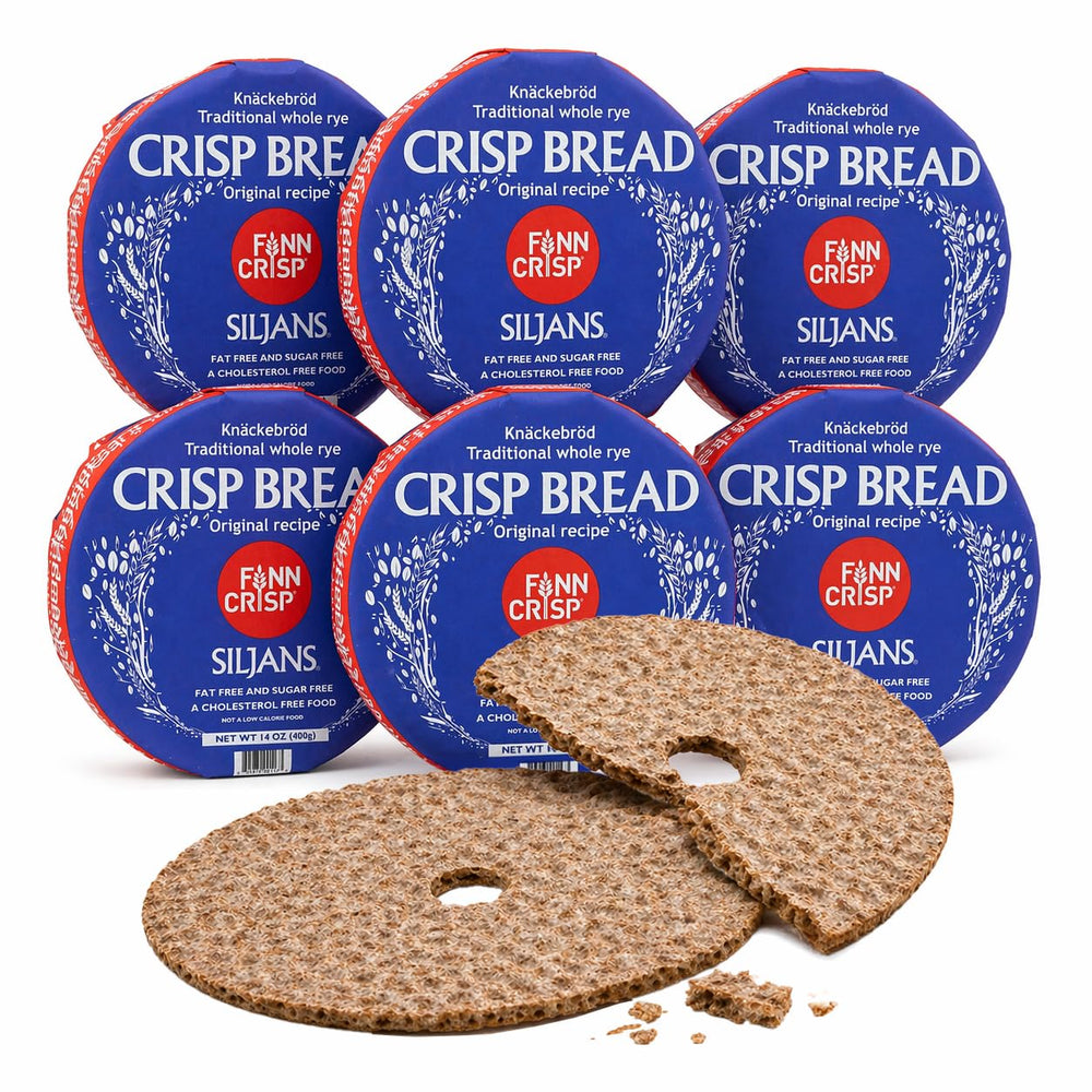 Finn Crisp front packaging showing bulk 6-pack, shelf-stable convenience