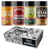 Fire & Smoke Society front packaging showing four-seasoning value bundle for grilling and gifts