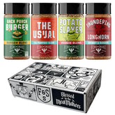 Fire & Smoke Society front packaging shows four seasoning bottles and value bundle advantage