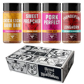 Fire & Smoke Society front packaging of four-seasoning variety pack for grilling convenience