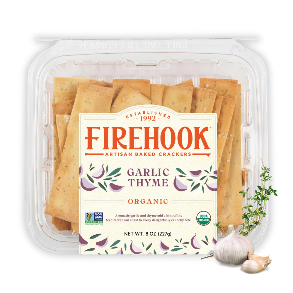 Firehook front packaging showing garlic thyme flavor and bold Mediterranean appeal