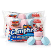 Firestix front packaging showing red white blue marshmallows and festive appeal