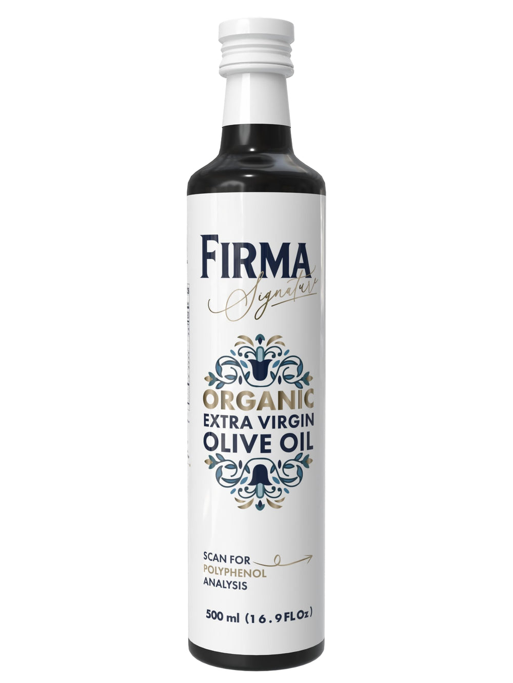 FIRMA front packaging showing bottle and organic badge, highlights authenticity