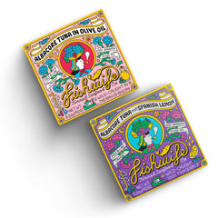 Fishwife tin front olive oil showing premium label and rich benefit