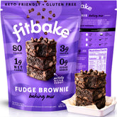 FitBake front packaging showing keto brownie mix benefits and net carbs