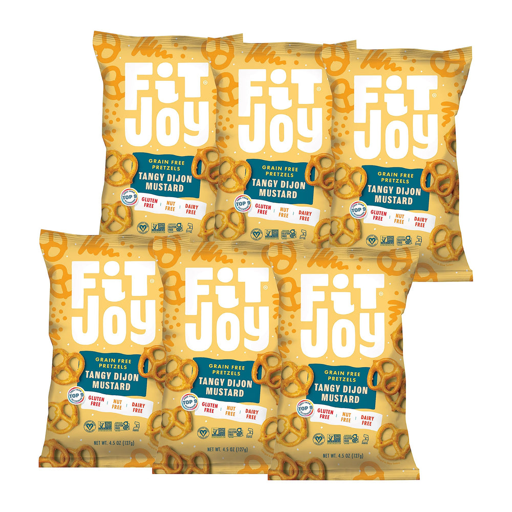 FitJoy front packaging showing tangy dijon mustard pretzel twists and brand