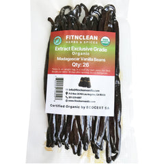 FITNCLEAN front packaging showing 26 organic Madagascar vanilla beans and clear labeling benefit value
