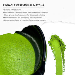FKRO tin opened to reveal vivid jade matcha powder, indicating freshness and texture