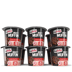 FlapJacked muffin next to a measuring spoon showing single-serve size
