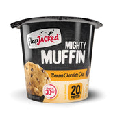 FlapJacked front packaging showing banana chocolate chip muffin and benefits