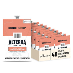 Flavia Alterra front packaging showing case of 40 Freshpacks and brand clarity benefits freshness