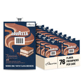 Flavia Lavazza front packaging showing case of 76 Freshpacks and labeling benefit convenience
