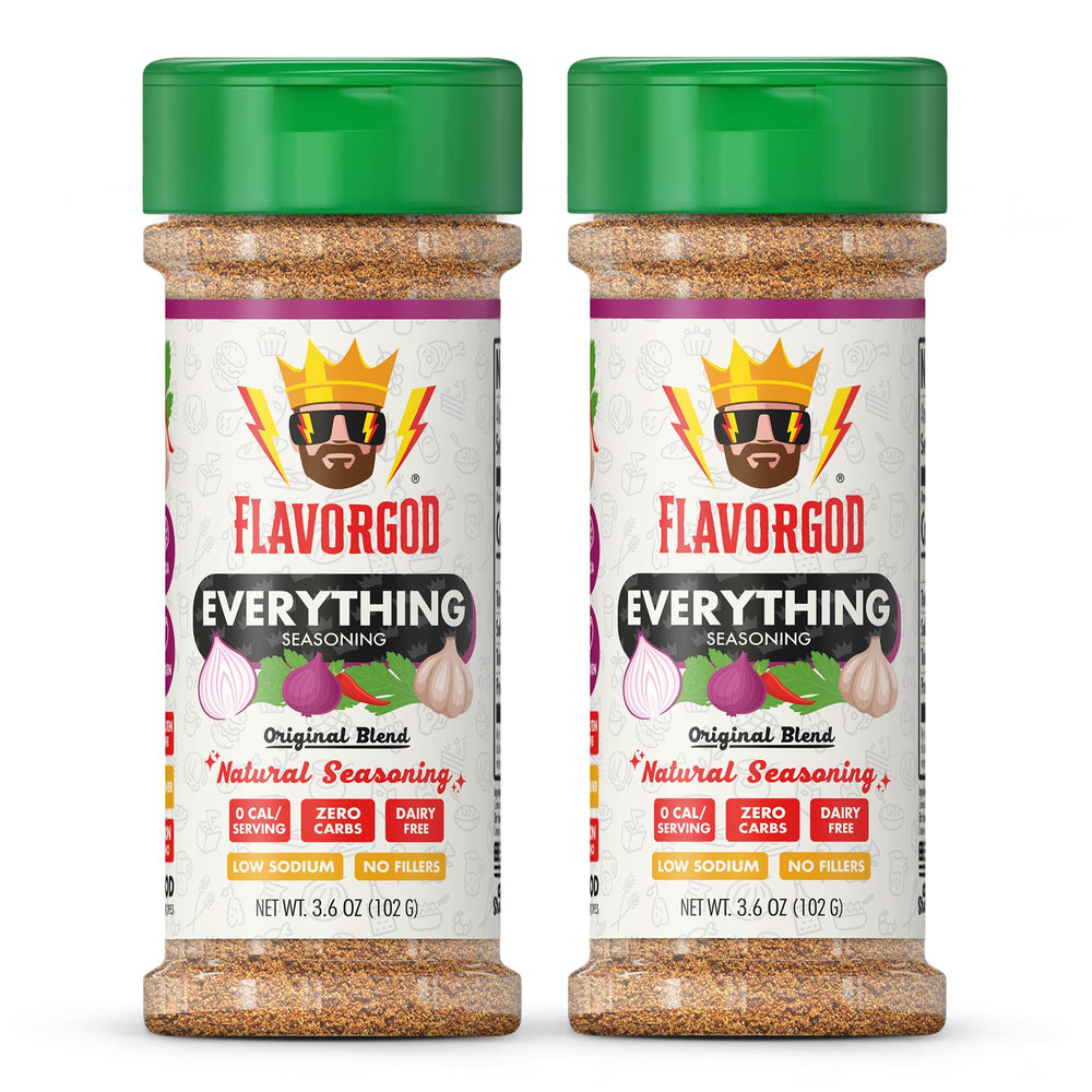 Flavor God front packaging showing two bottles and clear branding for pantry convenience