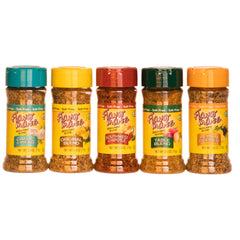 Flavor Mate variety pack front view showing five jars and labels, highlights convenience