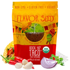 Flavor Seed front packaging showing Rock Yo' Taco, highlights organic label and bold flavor