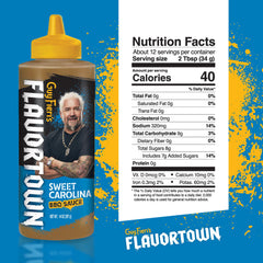 Flavortown angled 14 oz bottle highlighting packaging and convenient serving size benefit