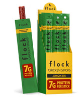 Flock front packaging showing 10-count chicken sticks and convenience