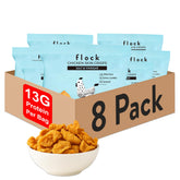 Flock front packaging Salt & Vinegar chips shows shelf-ready appeal and protein boost