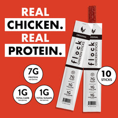 Flock texture close-up of chicken stick showing tender lean meat quality