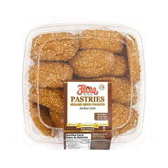 Flora Fine Foods front packaging showing Sicilian-style sesame cookies and freshness