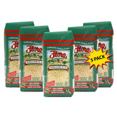 Flora Fine Foods front packaging showing five-pack and product name for pantry storage benefit