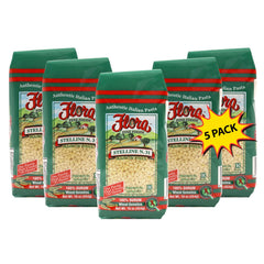 Flora Fine Foods front packaging showing five-pack and product name for pantry storage benefit