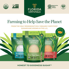 Florida Crystals scooping sugar into mixing bowl for accurate baking measures