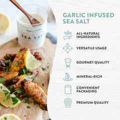 Florida Pure open jar with visible garlic sea salt flakes for easy seasoning