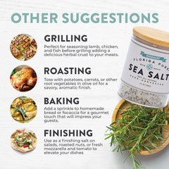 Florida Pure close-up of flaky crystals and rosemary shows texture for crunchy finish