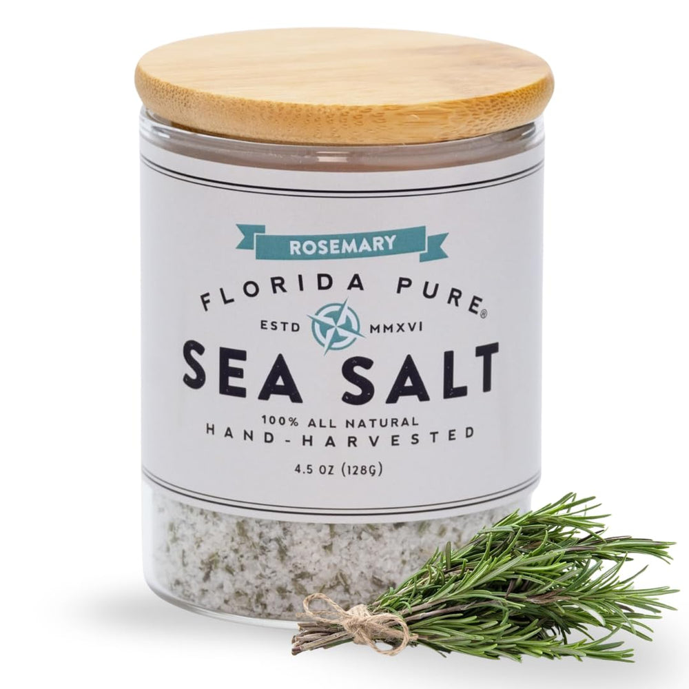 Florida Pure front packaging view shows herb-infused salt enhancing kitchen presentation
