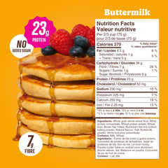 Flourish stack of pancakes topped with syrup showing high-protein meal