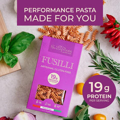 Flower Chef Foods fusilli close-up texture showing sauce grip benefit