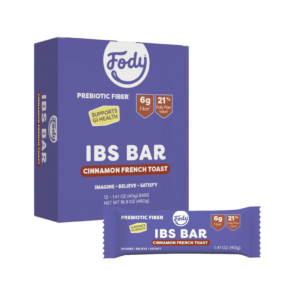 Fody front packaging showing cinnamon french toast flavor and clear low‑FODMAP labeling for easy choice
