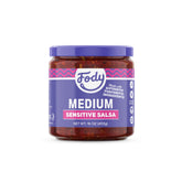 Fody medium salsa front jar showing full packaging and appetizing color