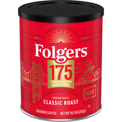 Folgers limited-edition metal can front view showing design and freshness benefit